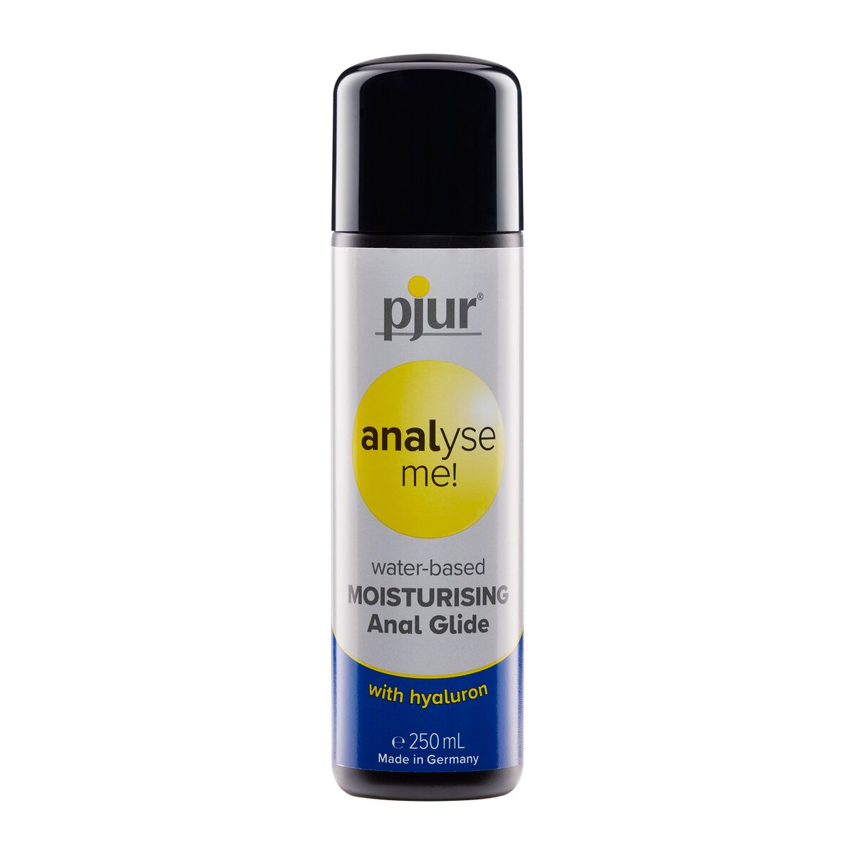 Lubricante Con Base de Agua Analyse Me  Pjur 250 ml, fórmula neutra, compatible con piel sensible y sexo anal.