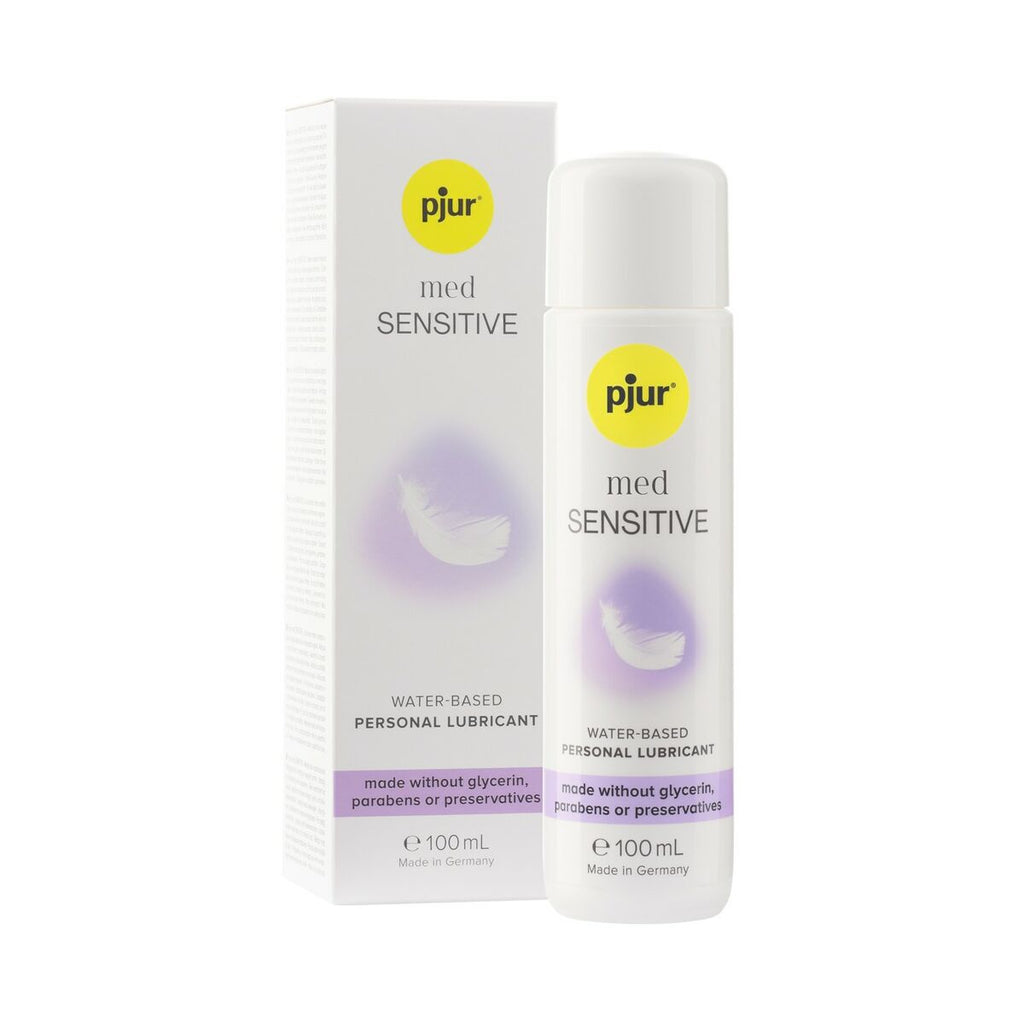 Lubricante Con Base de Agua Med Sensitive Pjur 100  ml, dermatológicamente testado, sin parabenos ni glicerina, compatible con preservativos.