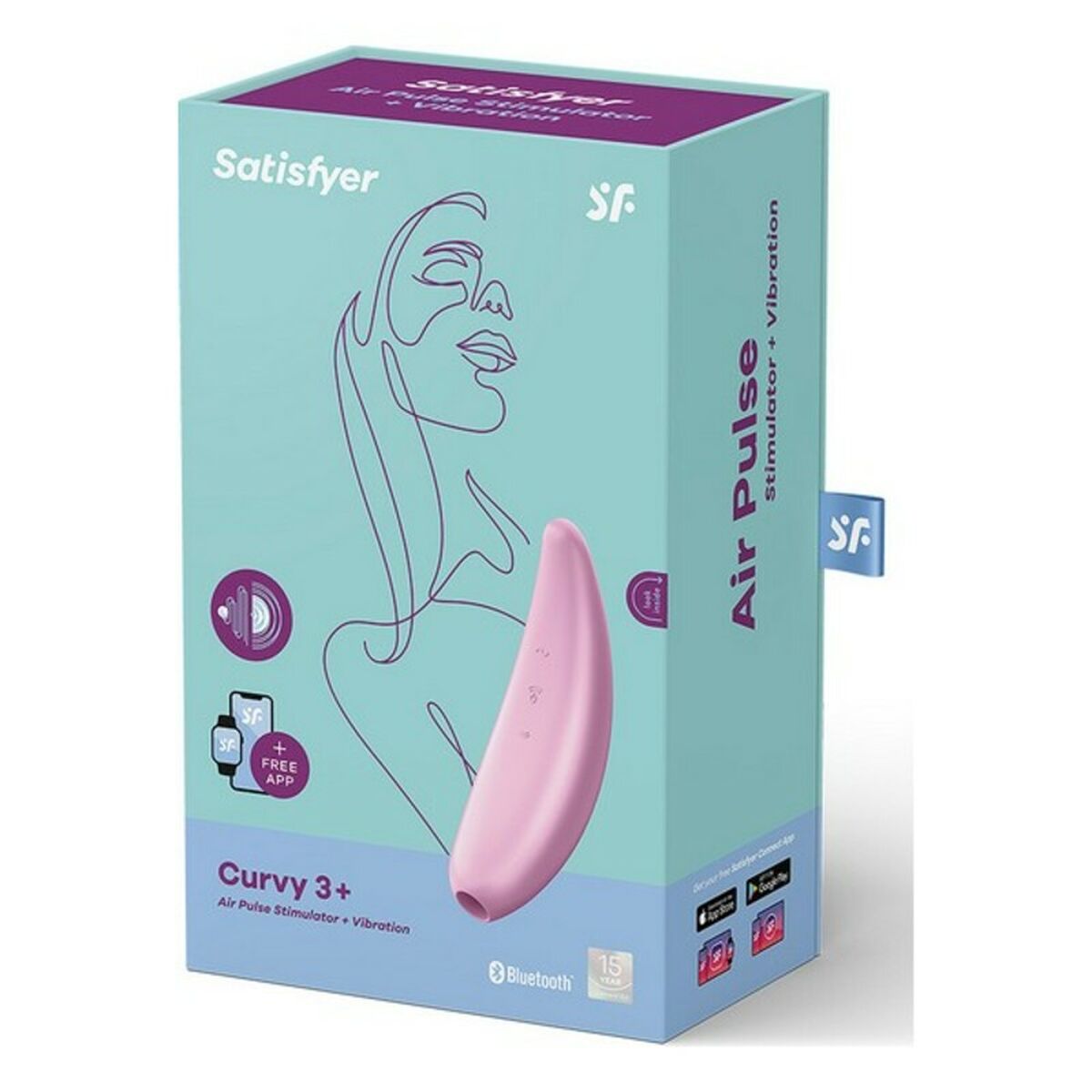 Succionador de Clítoris Satisfyer Curvy 3+ Air Pulse Rosa con control por app, vibración dual y batería recargable de silicona médica