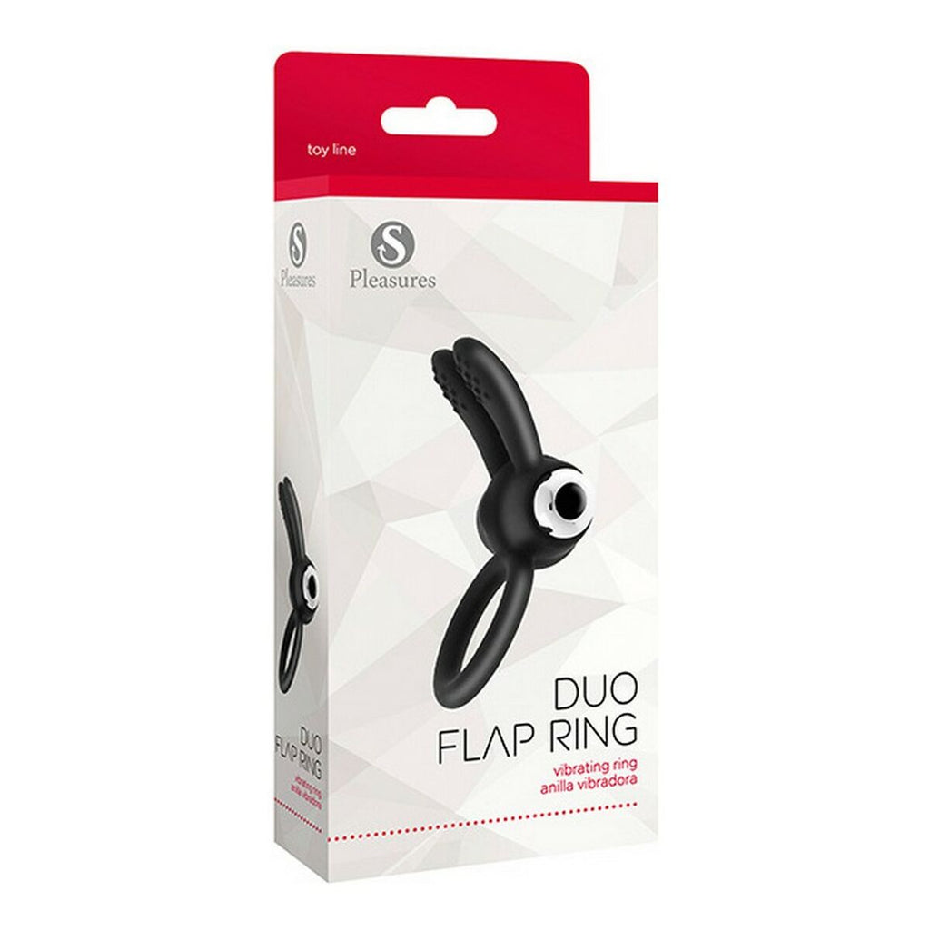 Anillo vibrador para pene S Pleasures Duo Flap negro con forma de conejito envío discreto
