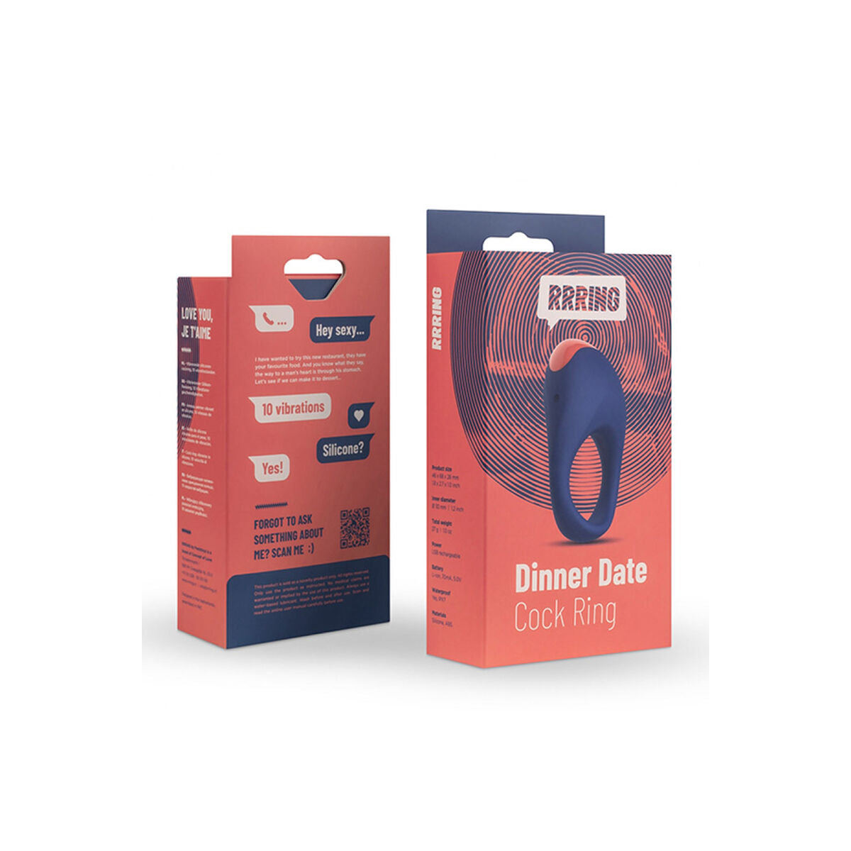  Anillo vibrador para pene FeelzToys RRRING Dinner Date, silicona suave, 10 modos, recargable e impermeable