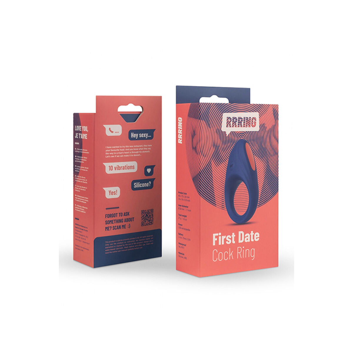  Anillo vibrador para pene FeelzToys RRRING First Date, silicona suave, 10 modos de vibración, recargable e impermeable