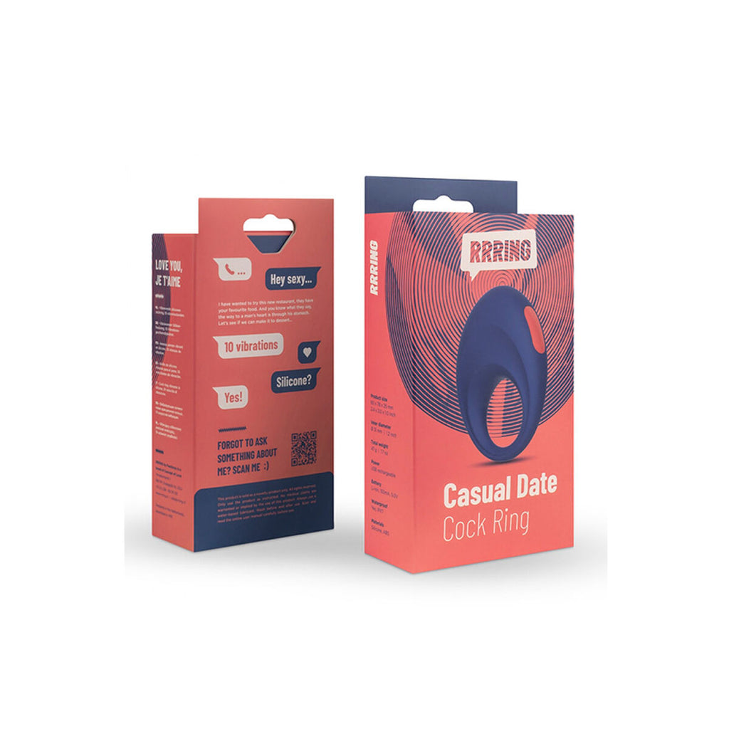  Anillo vibrador para pene FeelzToys RRRING Casual Date, silicona suave, 10 modos, recargable e impermeable
