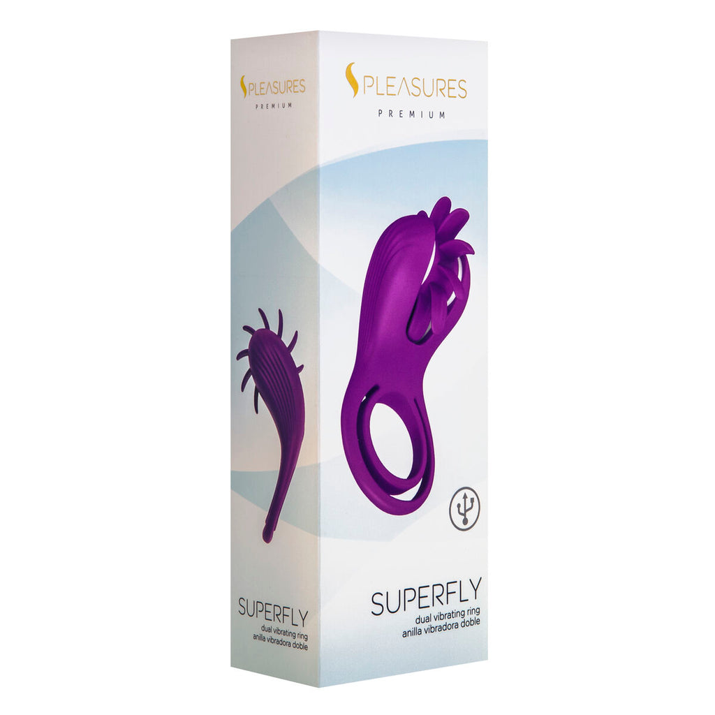 Anillo vibrador S Pleasures lila, silicona de grado médico, flexible y ergonómico, con modos de vibración ajustables y motor silencioso para placer discreto.