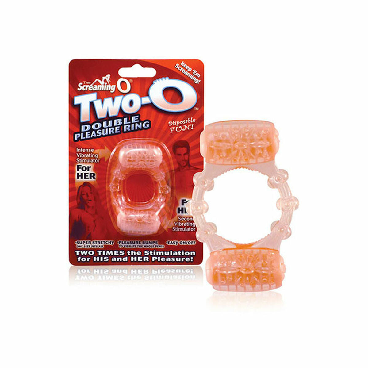 Anillo vibrador The Screaming O SCTWOO en silicona naranja y rosa, desechable, con vibración para estimulación del clítoris