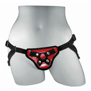 Arnés para consolador Sportsheets SS690-04 en negro y rojo, ajustable y compatible con dildos de base