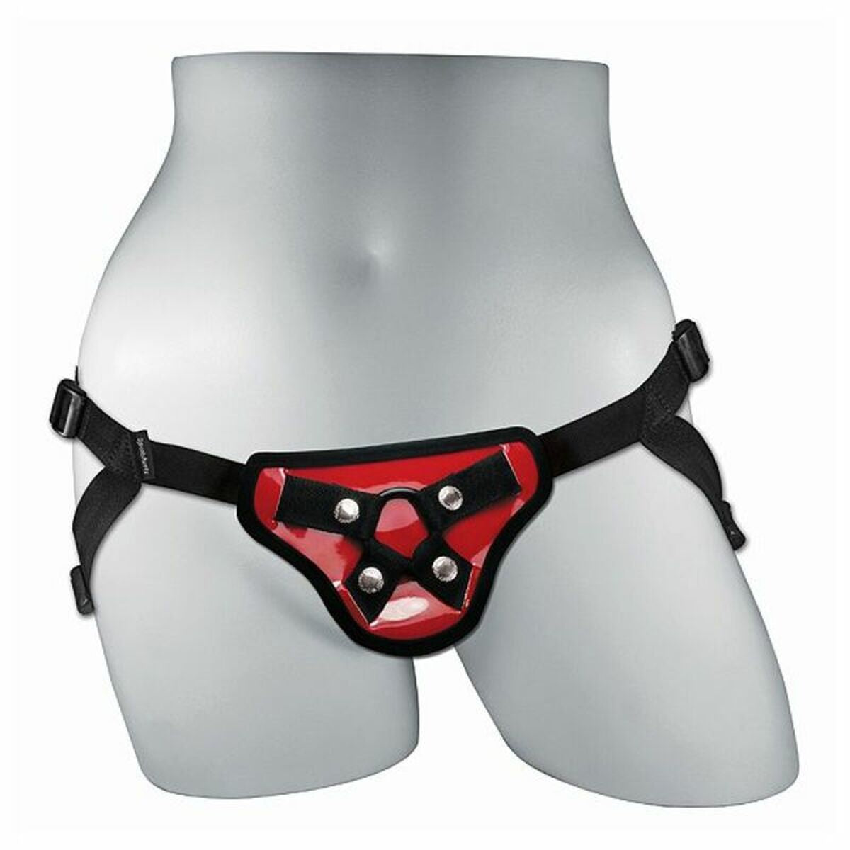 Arnés para consolador Sportsheets en negro y rojo, ajustable y compatible con dildos de base