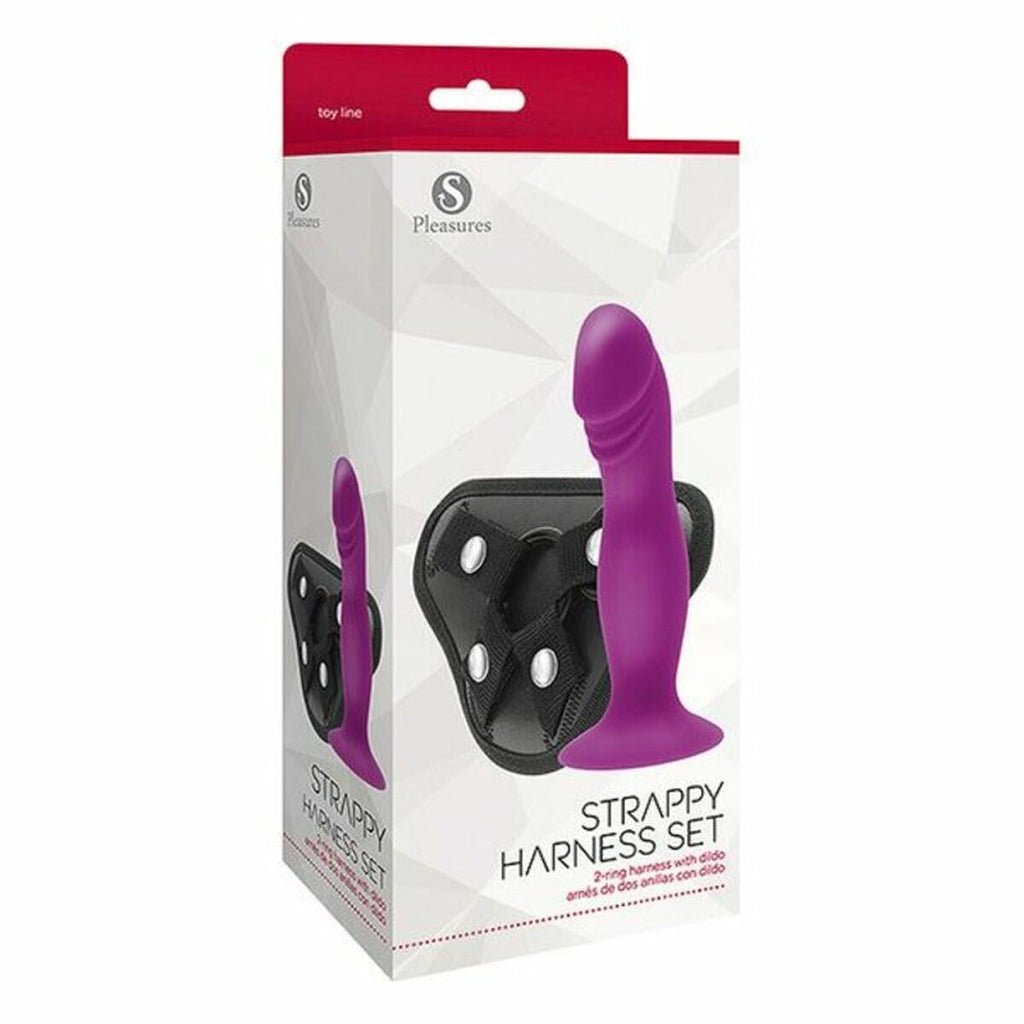 Consolador con arnés S Pleasures Strappy negro con 12 modos de vibración, silicona segura y envío discreto