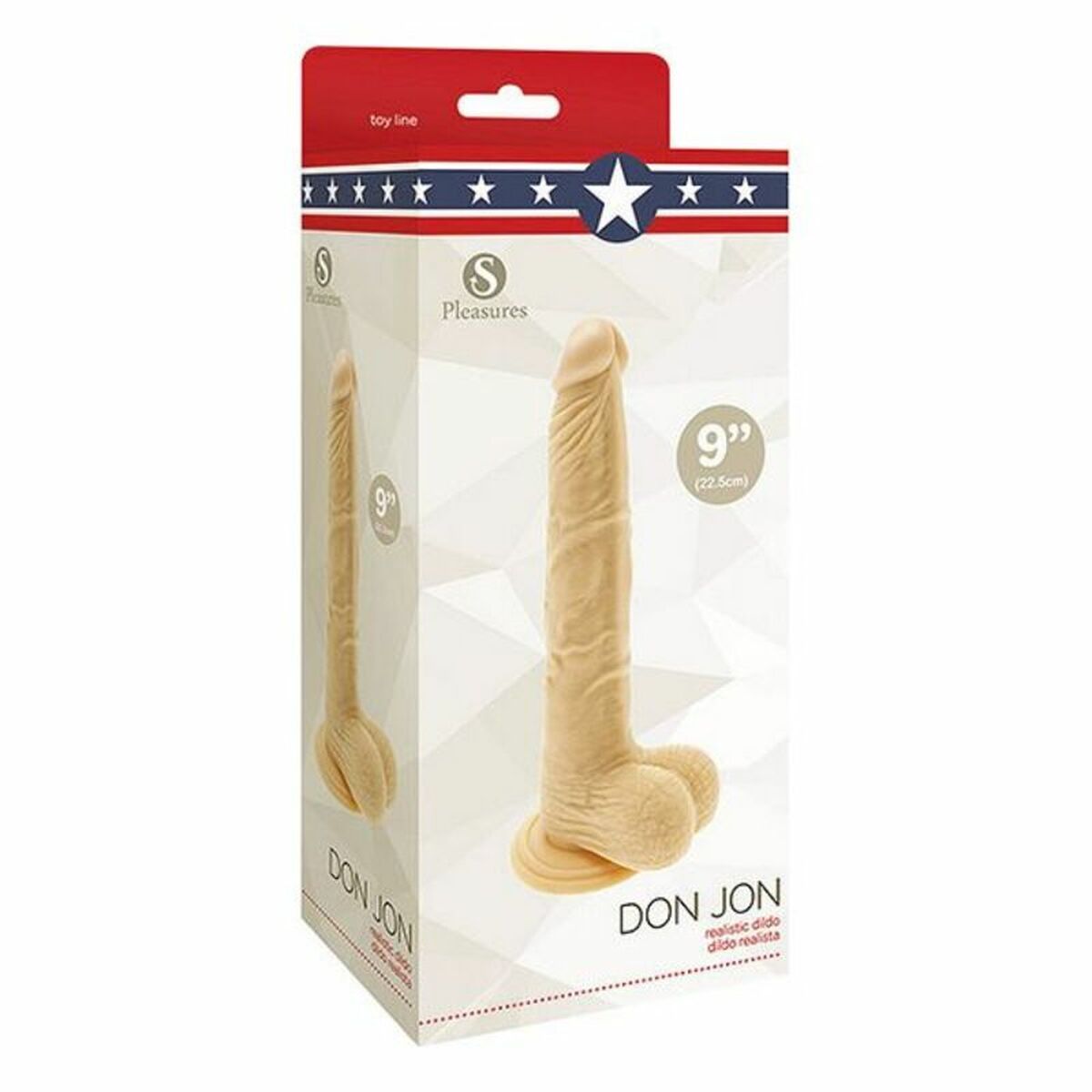 Dildo S Pleasures Don Jon beige de PVC con ventosa, 20 cm de inserción y 4,1 cm de diámetro, diseño realista y flexible, compatible con lubricantes a base de agua