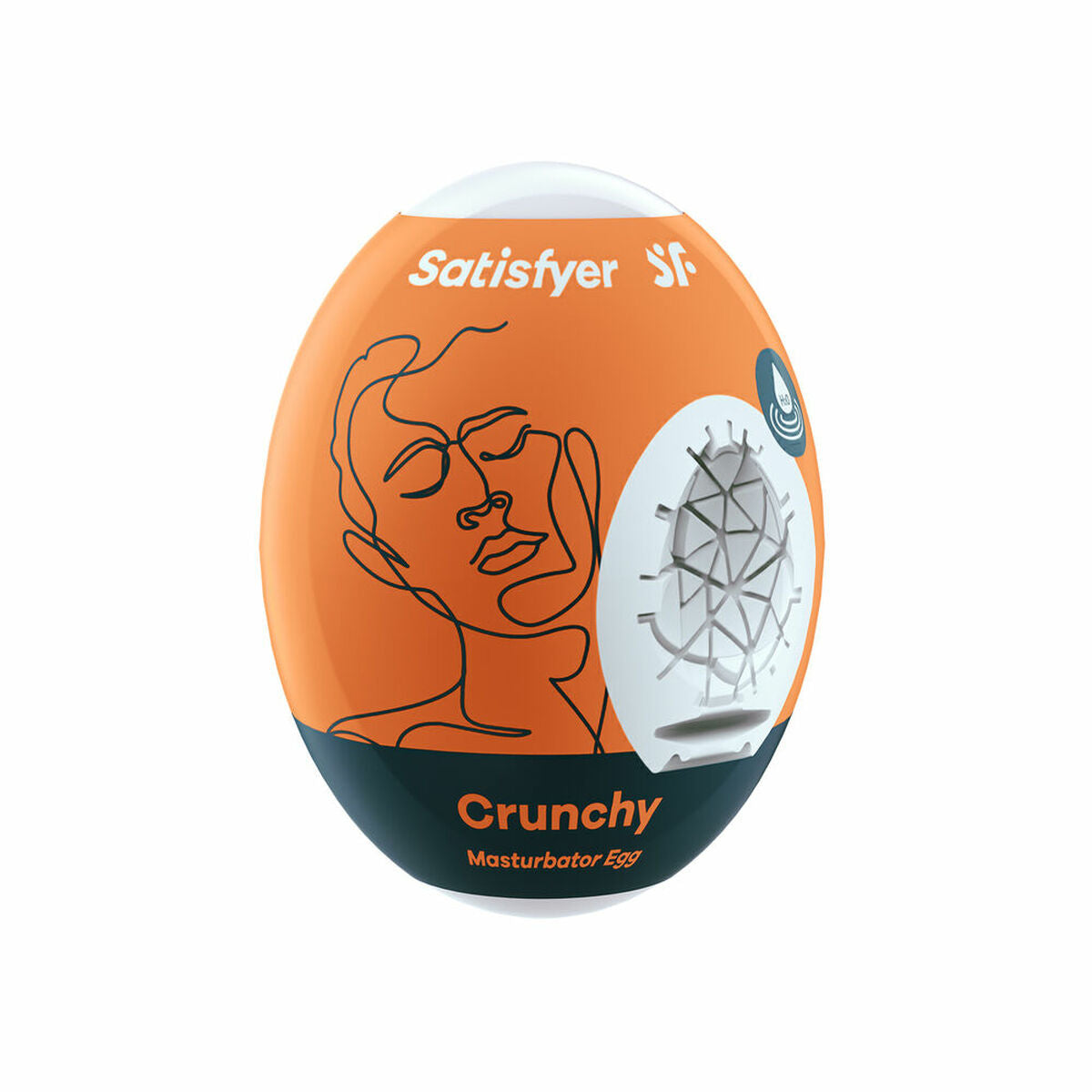 Huevo masturbador Satisfyer Crunchy naranja, silicona médica hipoalergénica, diseño ergonómico y versátil para placer individual o en pareja.