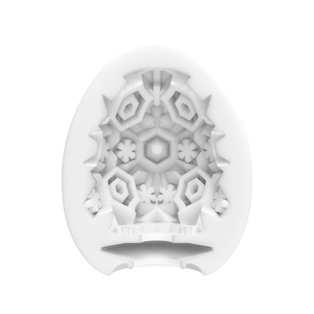 Huevo masturbador Tenga Snow Crystal, material elástico adaptable, control de intensidad y diseño discreto y portátil para placer personalizado.