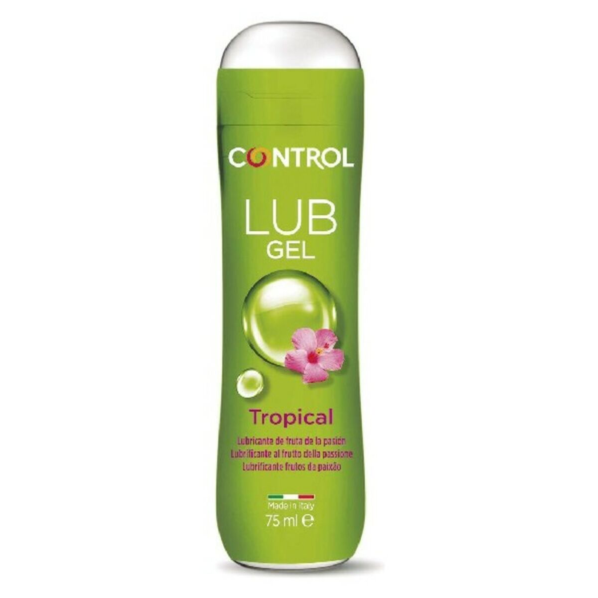 Lubricante con base de agua Lub Tropical Control 75 ml con aroma a fruta de la pasión, textura suave y envío discreto