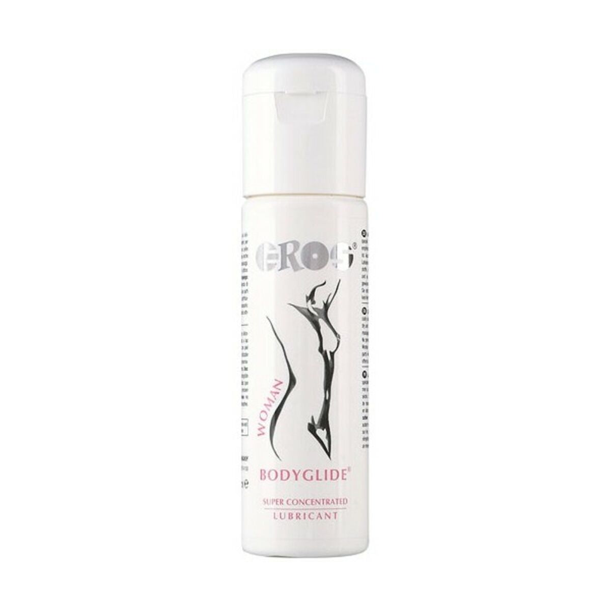 Lubricante de silicona Eros Woman 100 ml, textura ultra sedosa, hipoalergénico y sin parabenos, compatible con preservativos de látex, diseñado para el cuidado íntimo femenino.