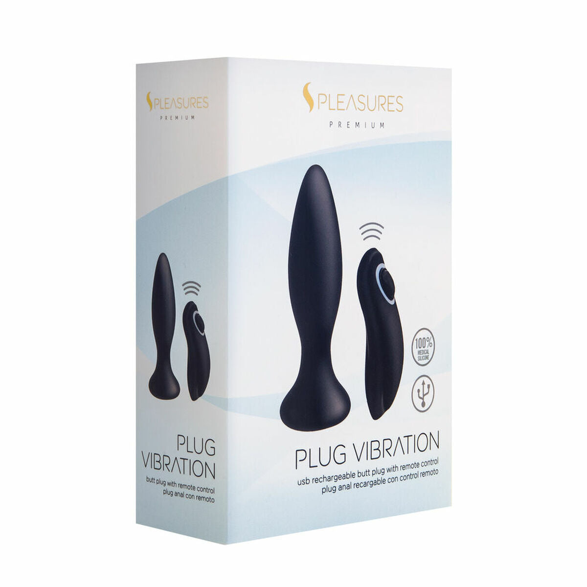 Plug anal S Pleasures Plug Vibration negro, silicona suave y ergonómica, impermeable, con ajustes personalizables, fácil de limpiar y seguro para la piel sensible.