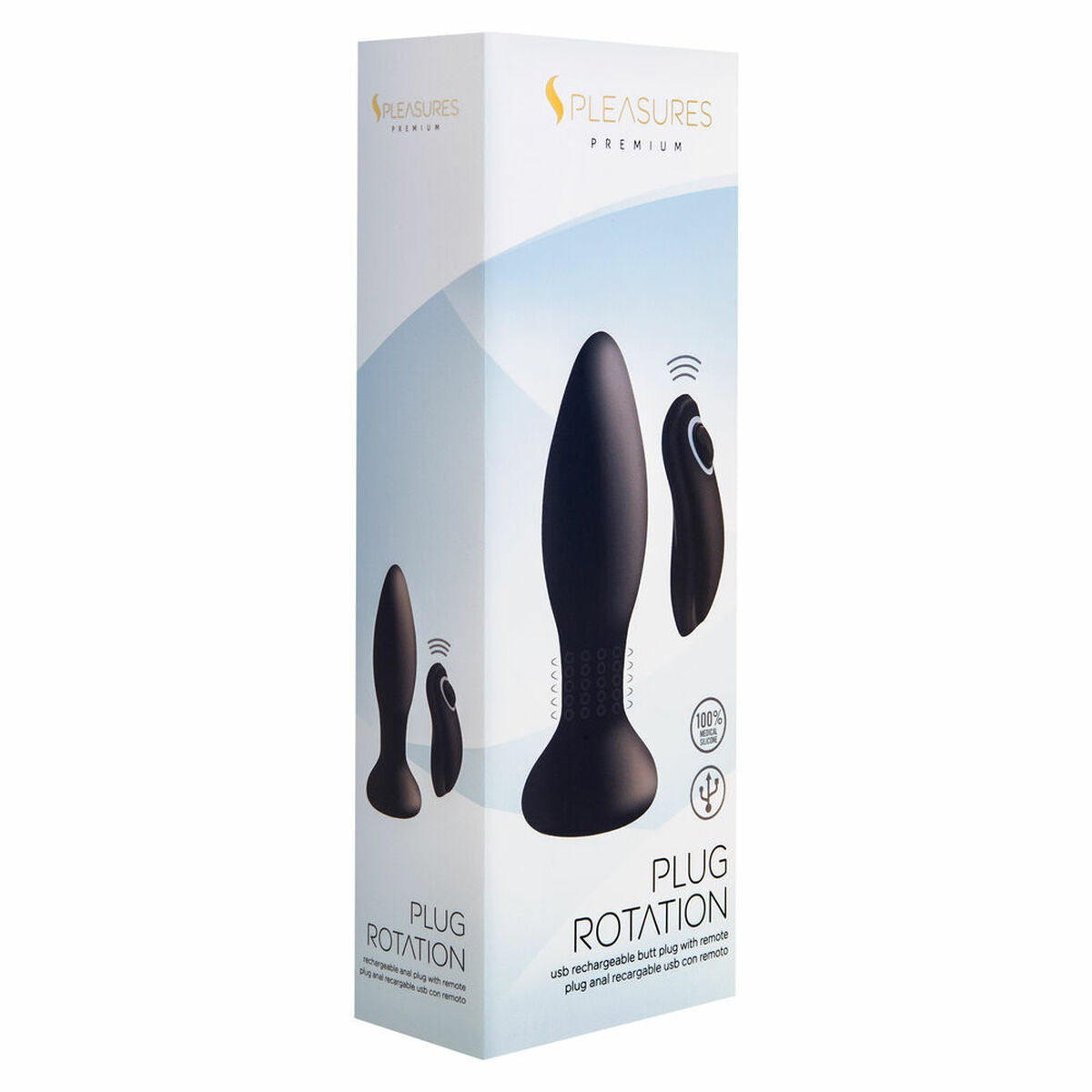 Plug anal S Pleasures Plug Rotation negro con vibración ajustable, diseño ergonómico y textura de silicona suave, fácil de limpiar y seguro para el uso íntimo.