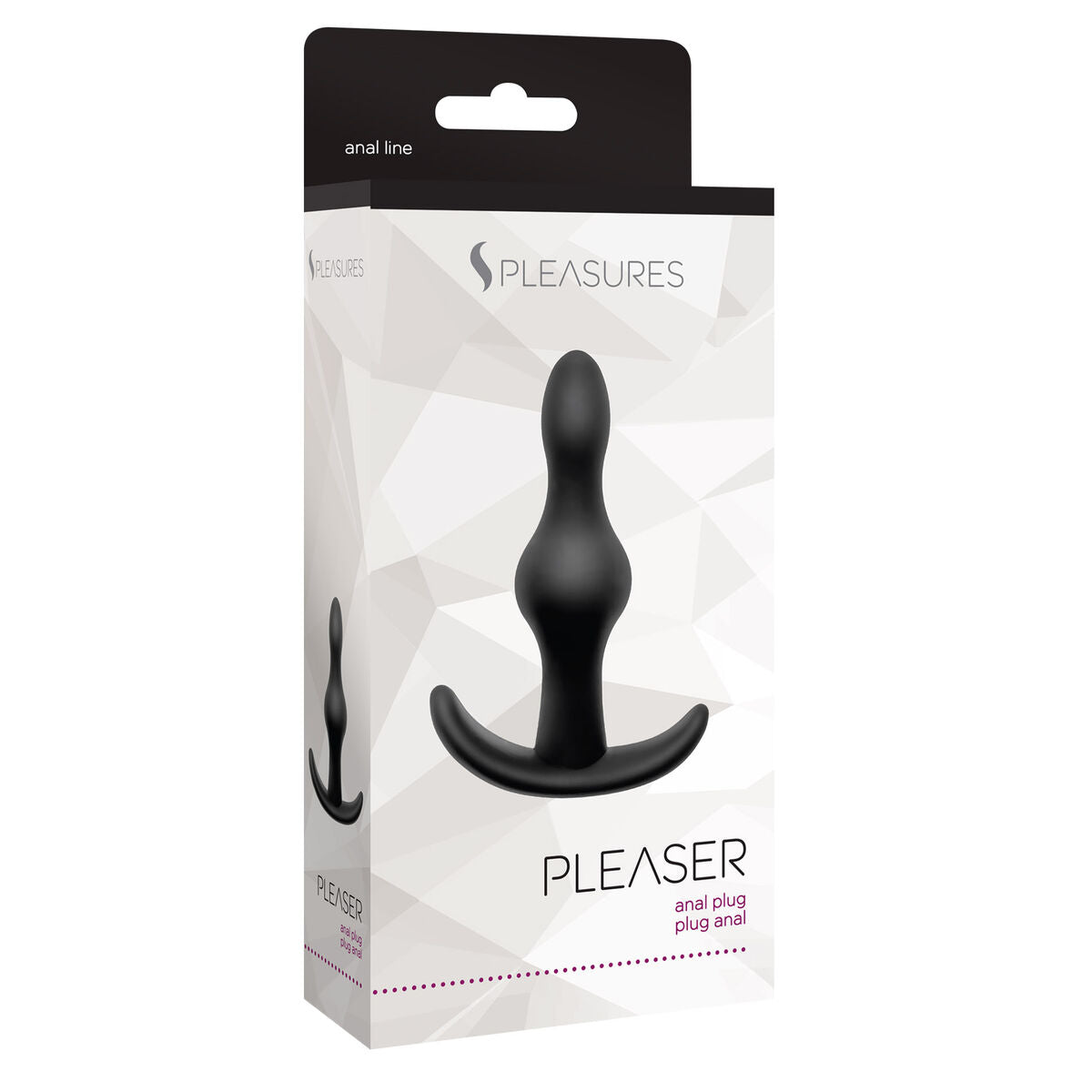 Plug anal S Pleasures negro de silicona suave, diseño cónico ergonómico de 7,5 cm, resistente al agua y fácil de limpiar.
