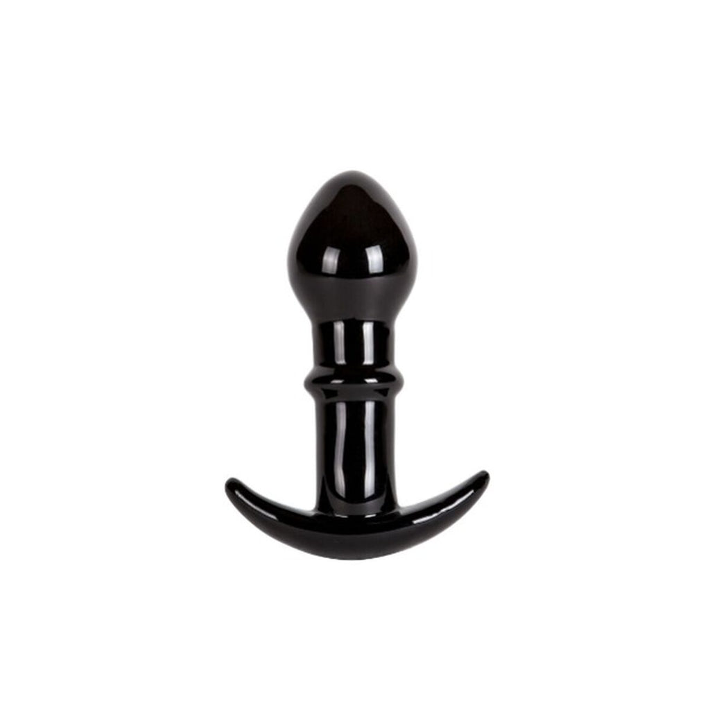 Plug anal S Pleasures negro de vidrio, 10,2 cm de longitud, diseño elegante y resistente al agua.
