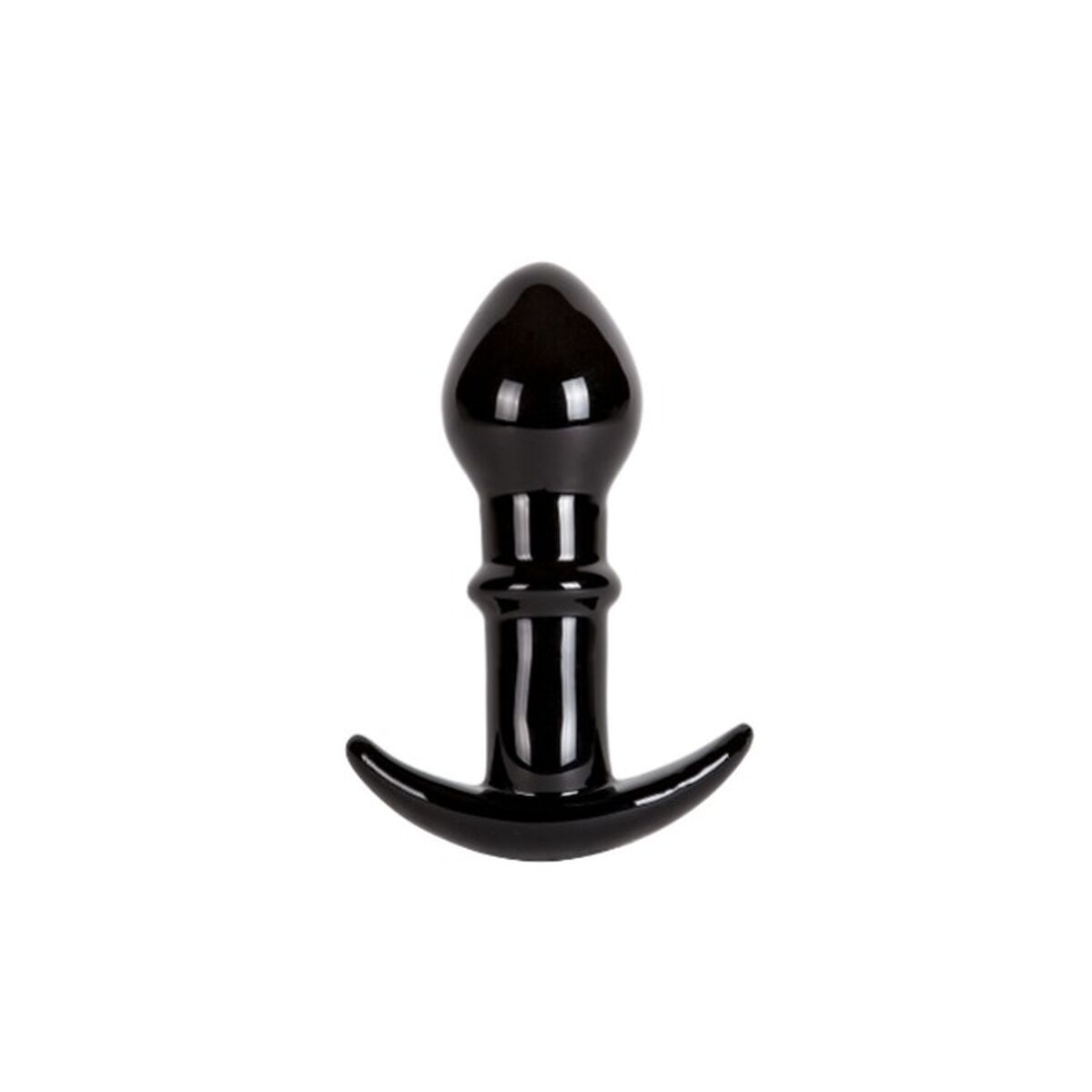 Plug anal S Pleasures negro de vidrio, 10,2 cm de longitud, diseño elegante y resistente al agua.