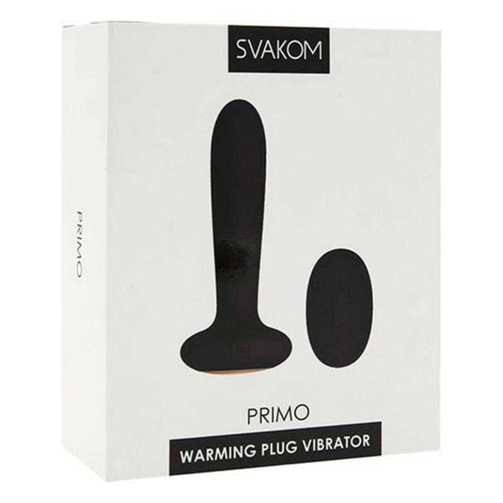 Plug Anal Svakom Primo Negro con vibración, control remoto y función de calor 38°C, silicona médica