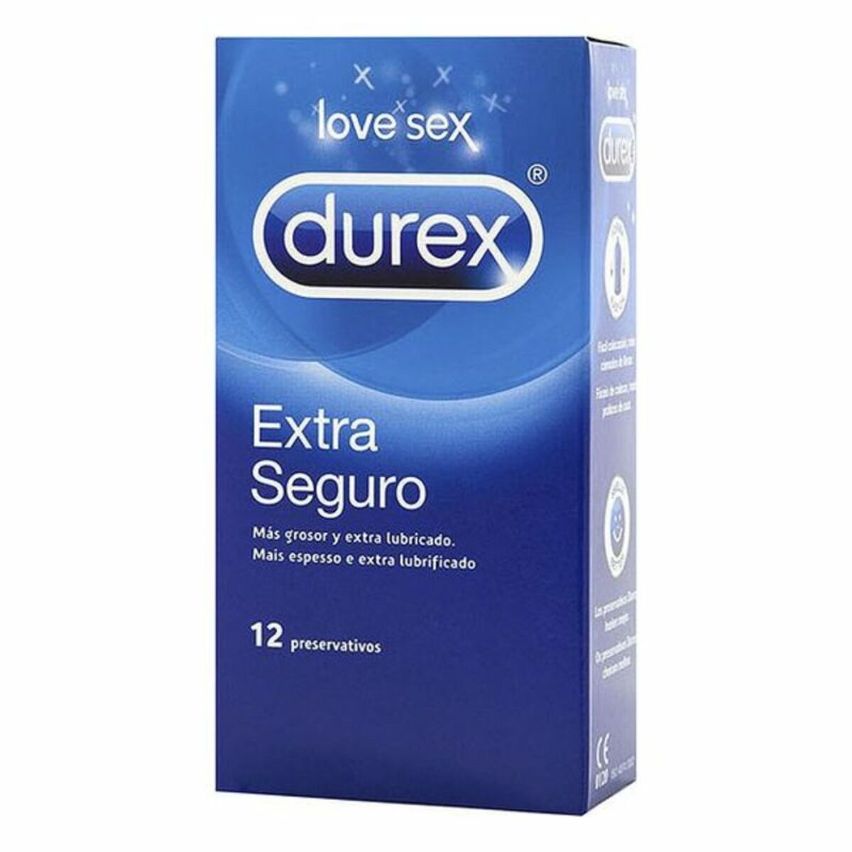 Preservativos Durex Extra Seguro de látex natural con lubricación adicional caja de 12 unidades