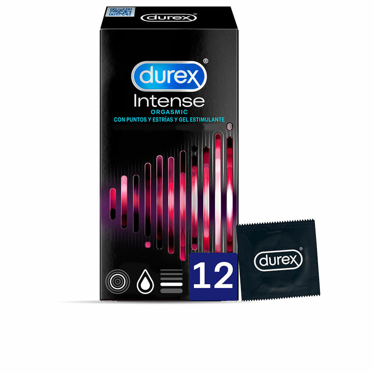 Preservativos Durex Intense Orgasmic con puntos estrías y efecto térmico caja de 12 unidades
