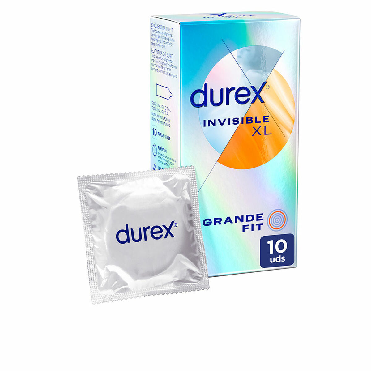 Preservativos Durex Invisible XL ultrafinos de látex natural tamaño grande caja de 10 unidades