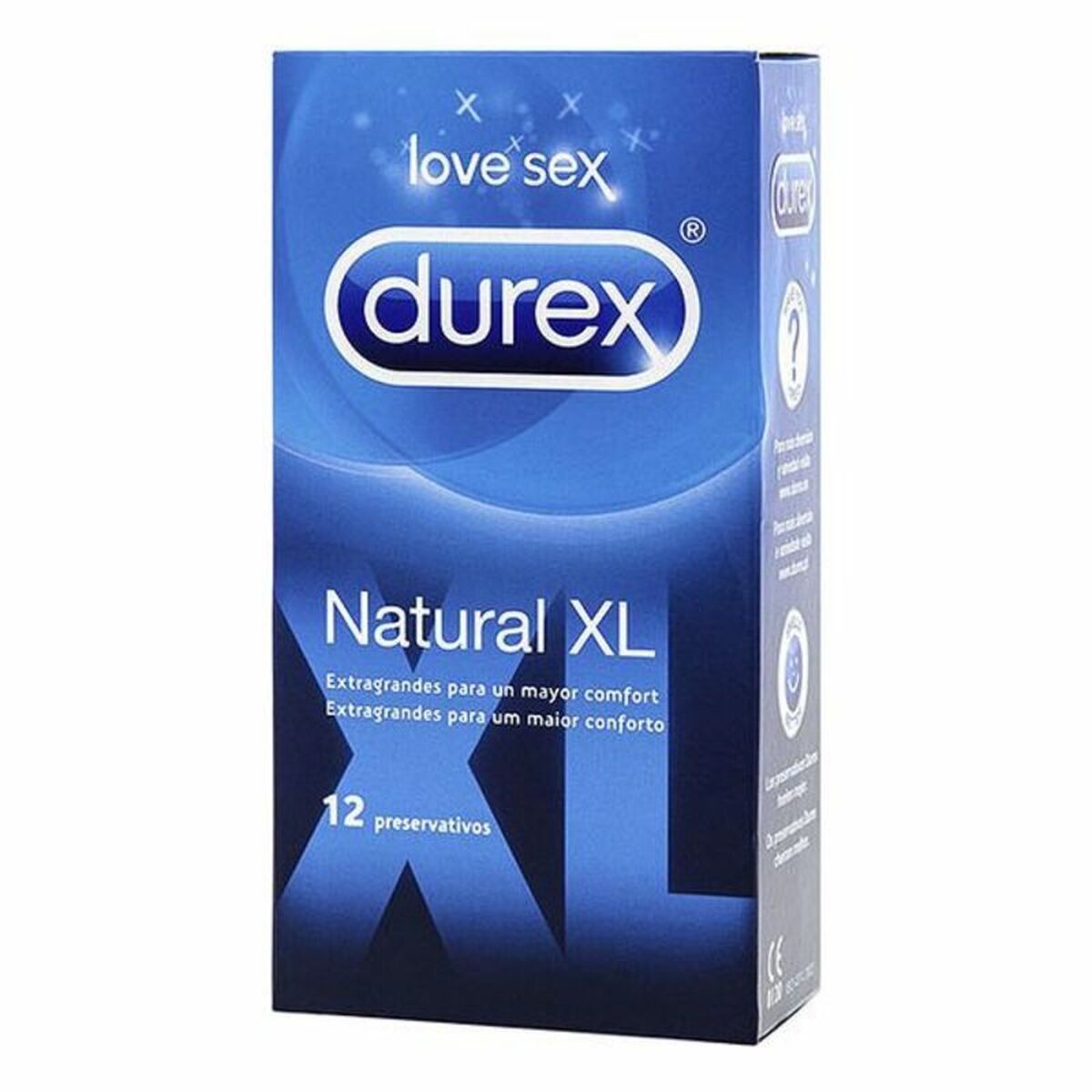 Preservativos Durex Natural XL de látex natural tamaño grande caja de 12 unidades