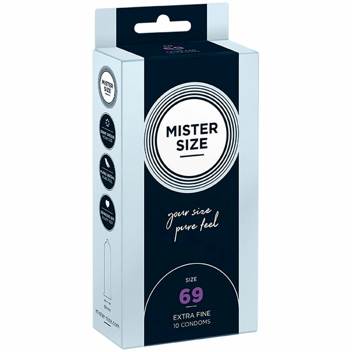 Preservativos Mister Size Ø 69 mm 10 unidades, látex natural transparente, ajuste cómodo y envío discreto