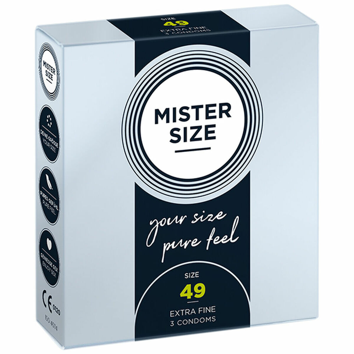 Preservativos Mister Size extrafinos 49 mm caja 3 unidades látex natural envío discreto