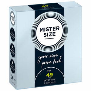 Preservativos Mister Size extrafinos 49 mm caja 3 unidades látex natural envío discreto