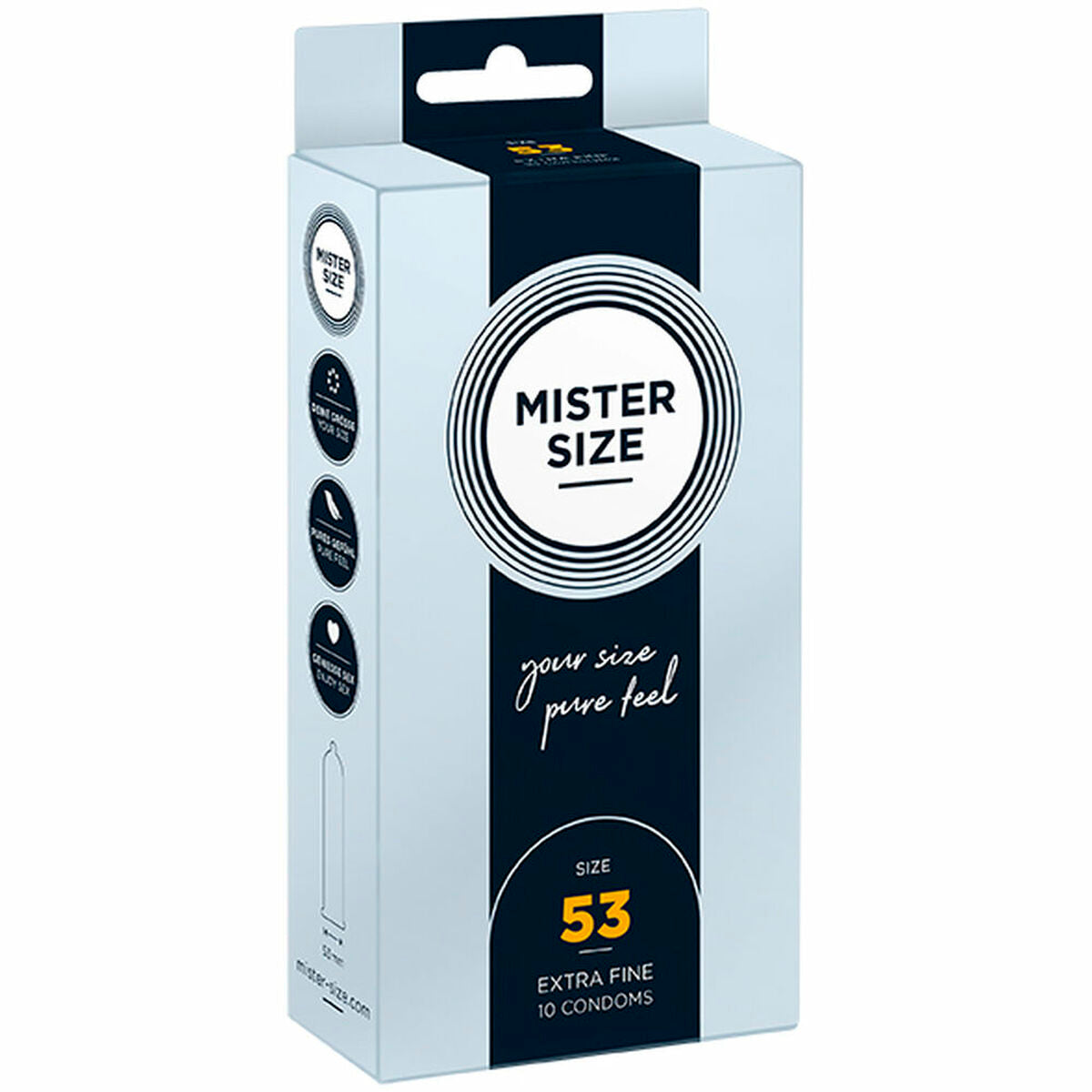 Preservativos Mister Size extrafinos 53 mm caja 10 unidades látex natural envío discreto