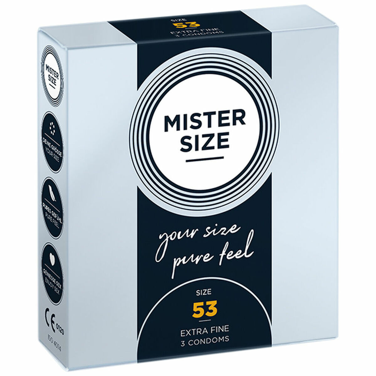 Preservativos Mister Size extrafinos 53 mm caja 3 unidades látex premium envío discreto