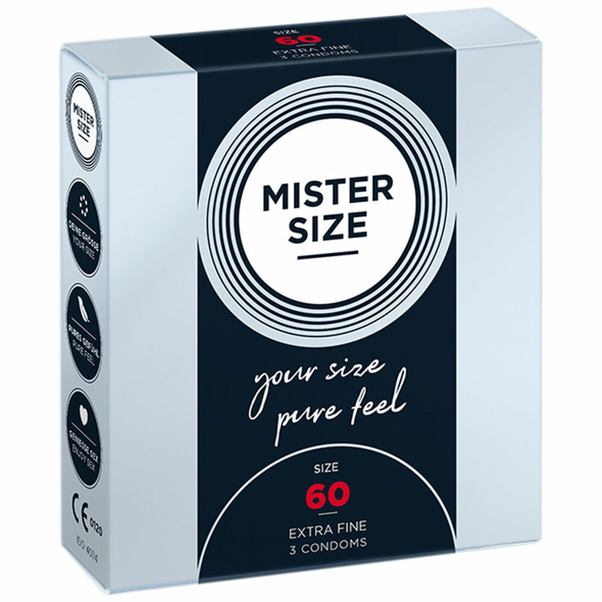 Preservativos Mister Size extrafinos 60 mm caja 3 unidades látex fino envío discreto