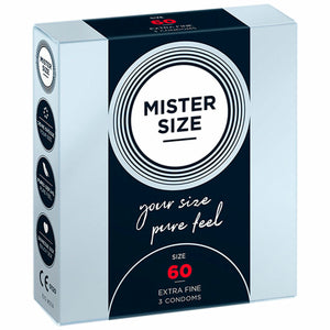 Preservativos Mister Size extrafinos 60 mm caja 3 unidades látex fino envío discreto