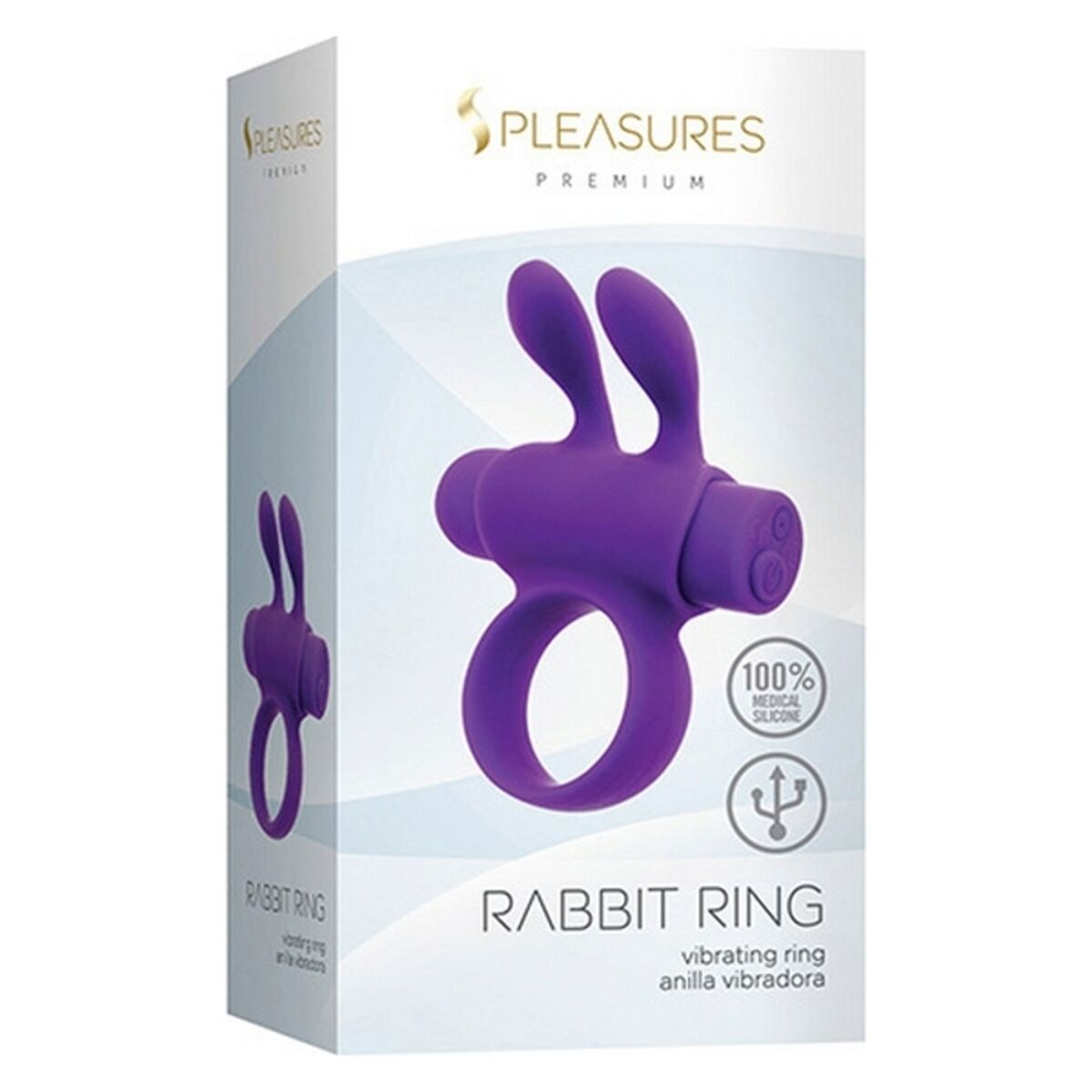  Anillo vibrador púrpura S Pleasures Rabbit con forma de conejo y 5 modos de vibración para estimulación peneana y clitoriana
