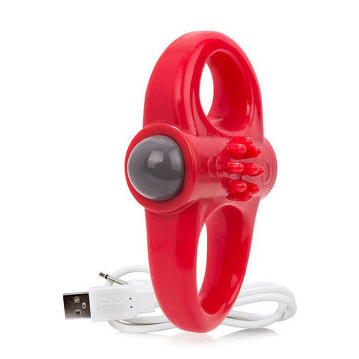 Anillo vibrador Charged Yoga rojo de The Screaming O con 10 modos de vibración, reversible y recargable, estimulación para parejas
