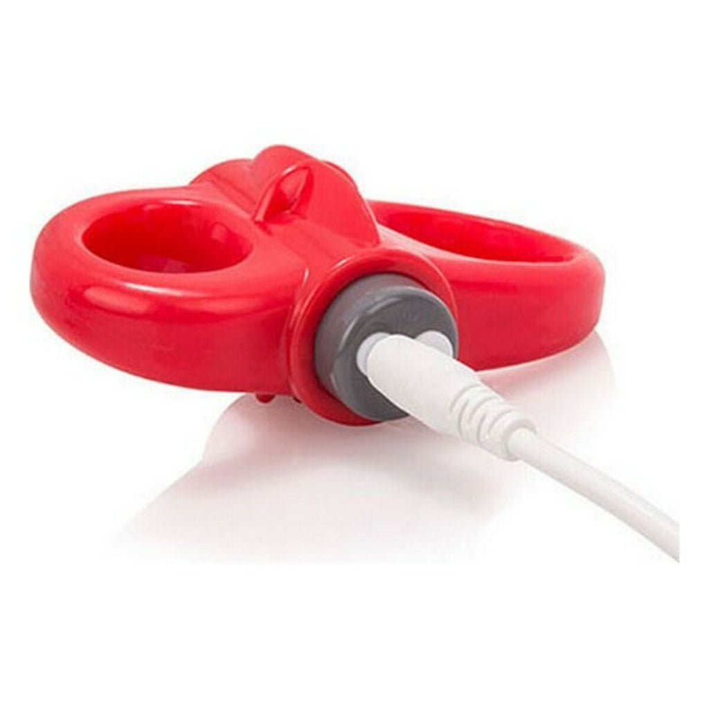 Anillo vibrador Charged Yoga rojo de The Screaming O con 10 modos de vibración, reversible y recargable, estimulación para parejas