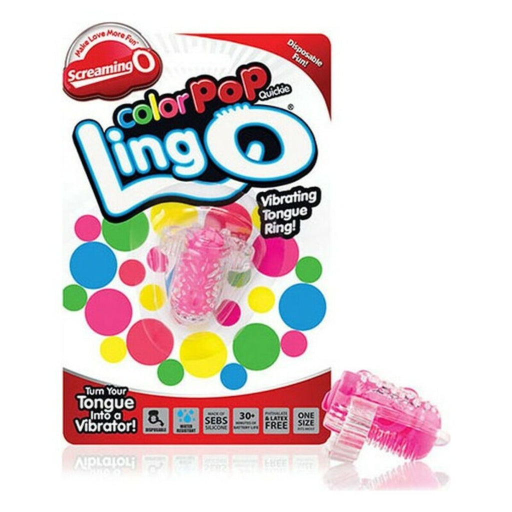 Anillo vibrador rosa The Screaming O Color Pop Lingo con lengüeta estimuladora del clítoris y vibración continua