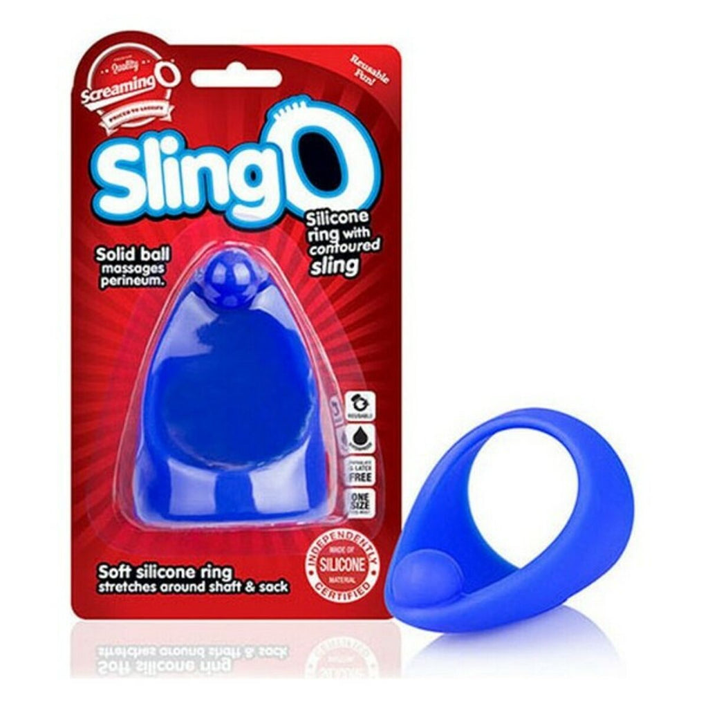  Anillo para el pene The Screaming O Slingo Azul de silicona, flexible y sumergible, mejora la erección y ofrece comodidad durante el uso