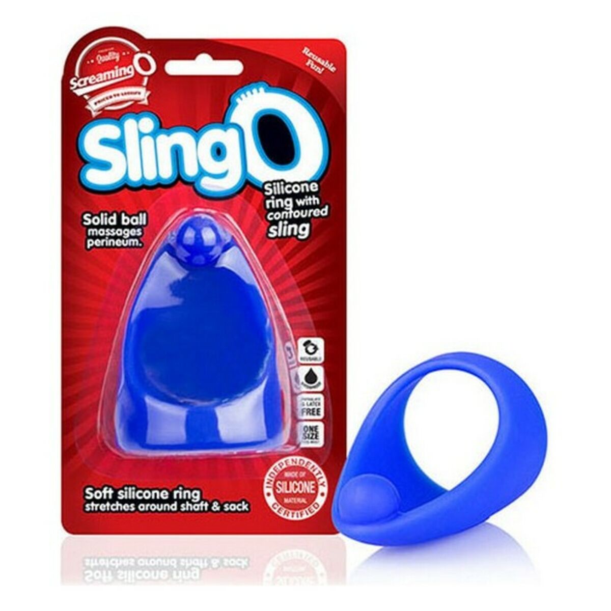  Anillo para el pene The Screaming O Slingo Azul de silicona, flexible y sumergible, mejora la erección y ofrece comodidad durante el uso