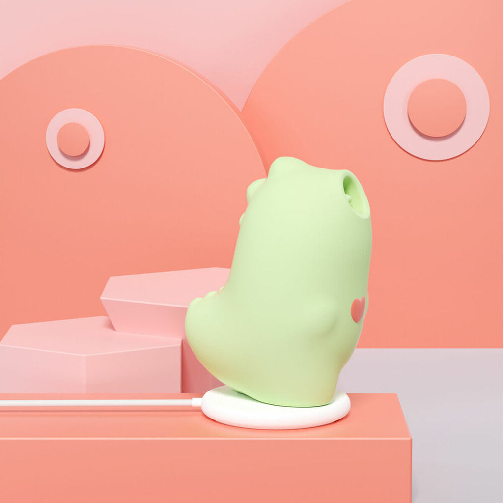 Succionador de clítoris MonsterPub MAGIC KISS GOKILLA Verde de silicona médica con control Bluetooth y vibración ajustable