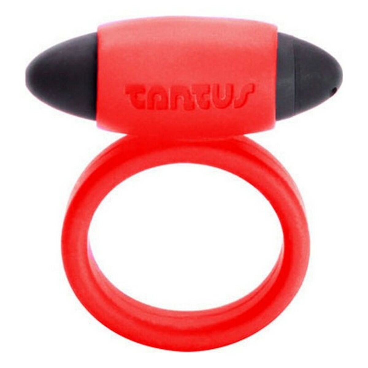 Anillo vibrador Tantus negro y rojo de silicona médica, con vibración constante y diseño ergonómico para placer en pareja